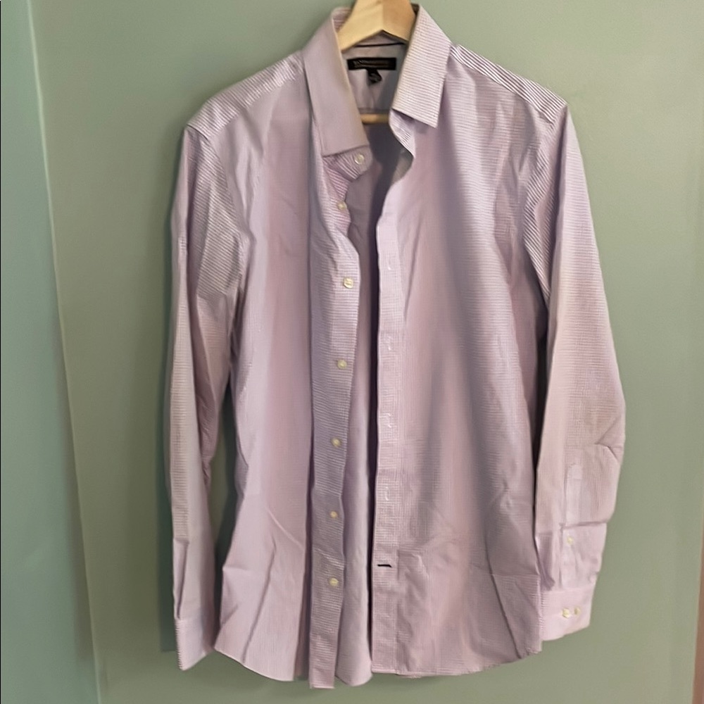 Banana Republic Men's Non-Iron Tailored Slim Fit, Light Purple Plaid Dress Shirt